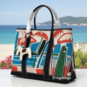 New Vibrant Multi Colored Tote Bag Leather and Canvas